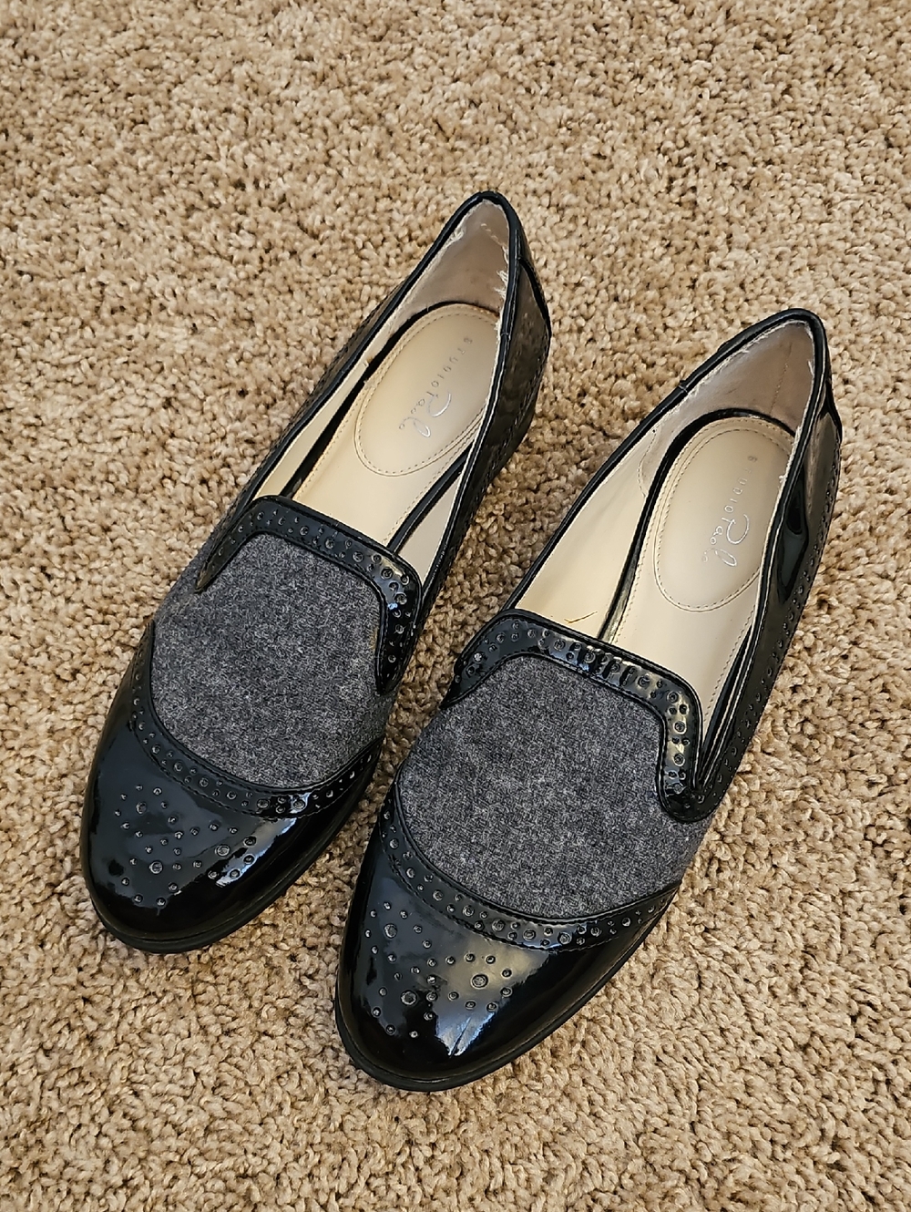 [Worn Once] Studio Paolo wingtip wool and faux patent leather loafers Size 9